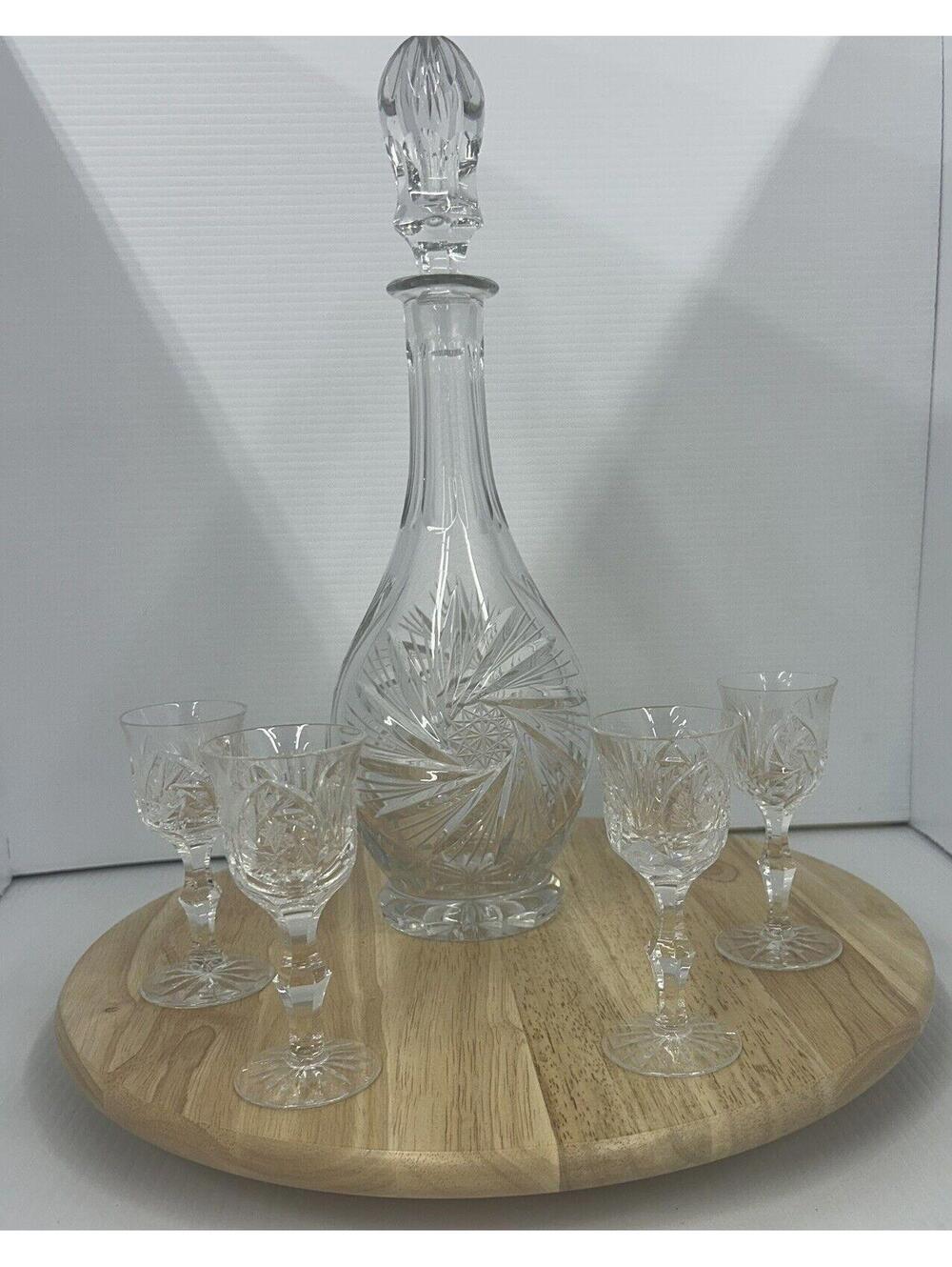 Vintage Czech Cut Bohemian Crystal Decanter Starburst Design- Small Glass (4)